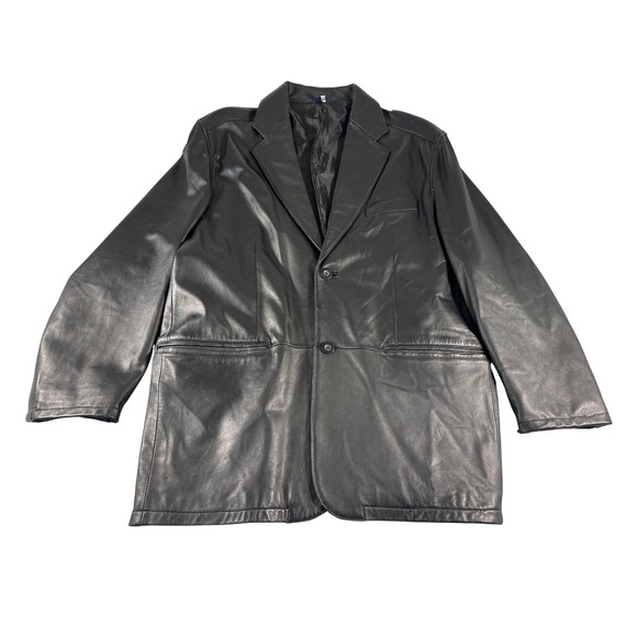 Columbia Sportswear Mens Black Leather Blazer Jacket 2 Button Coat Size XXL 48